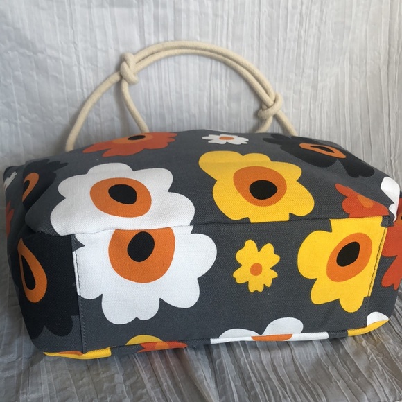 FARMHOUSE IS MY STYLE large canvas floral tote bag gray w/orange yellow NWOT - Picture 7 of 15